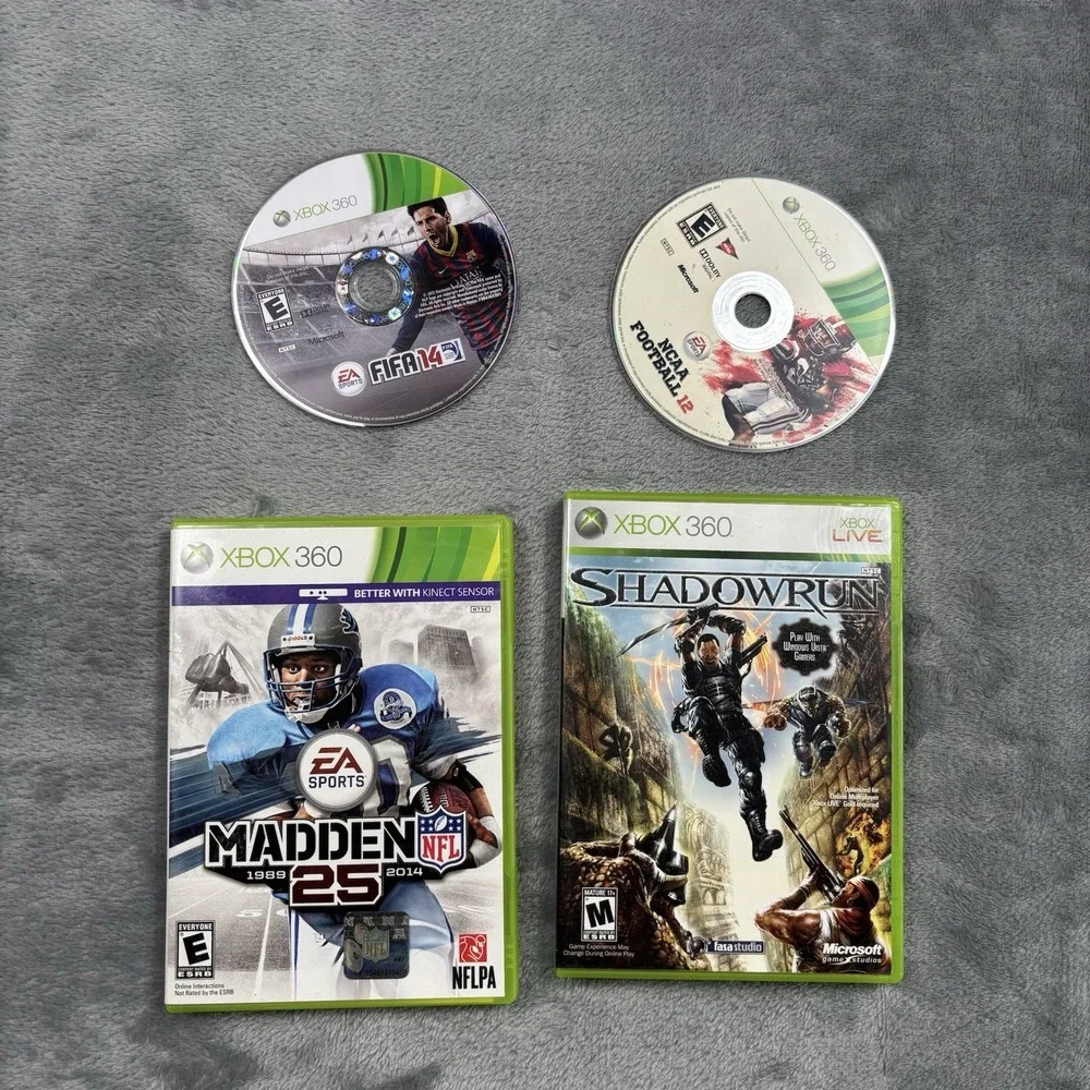 Xbox 360 Game Bundle Lot FIFA 14 Shadow Run NCAA Football 12 & Madden 25th